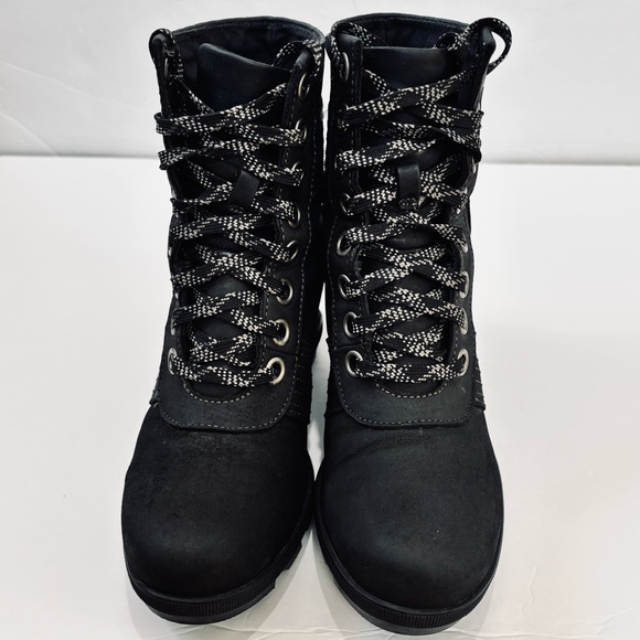 Sorel Lexie Waterproof Black Leather Wedge Heel Lace Up Boots women's 6.5 - Picture 5 of 16